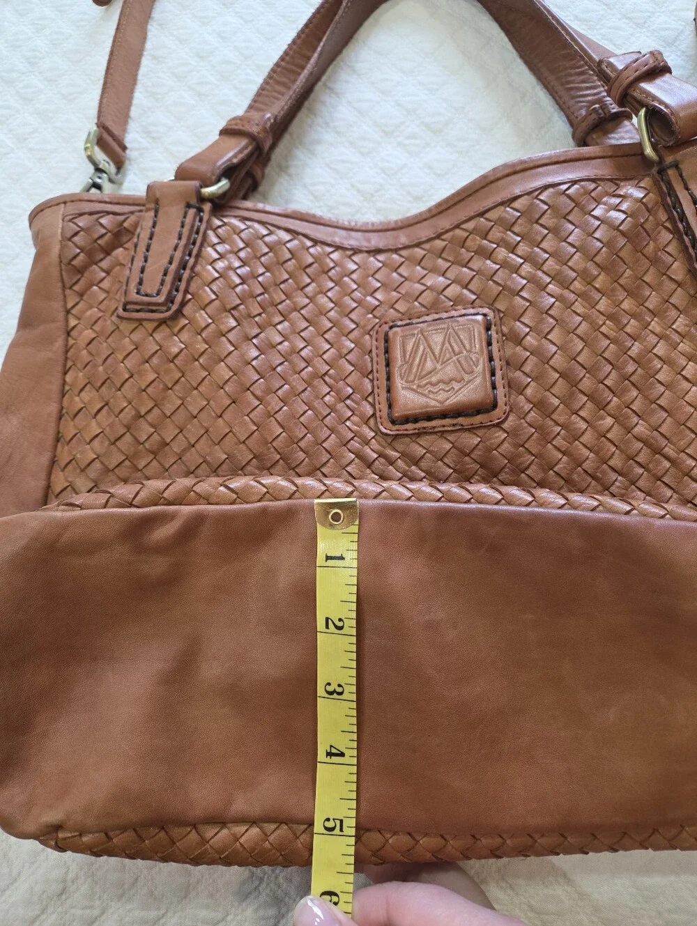 Imalatesta Brown Genuine Leather Woven Tote Purse Handbag Italy Boho - Picture 7 of 9